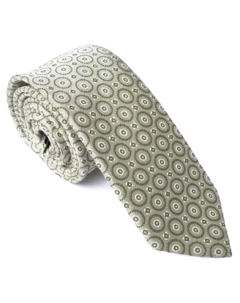 Remus Uomo Circular Pattern Tie & Pocket Square - Green