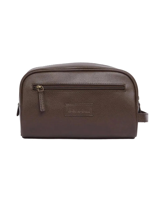 Barbour Leather Washbag - Dark Brown