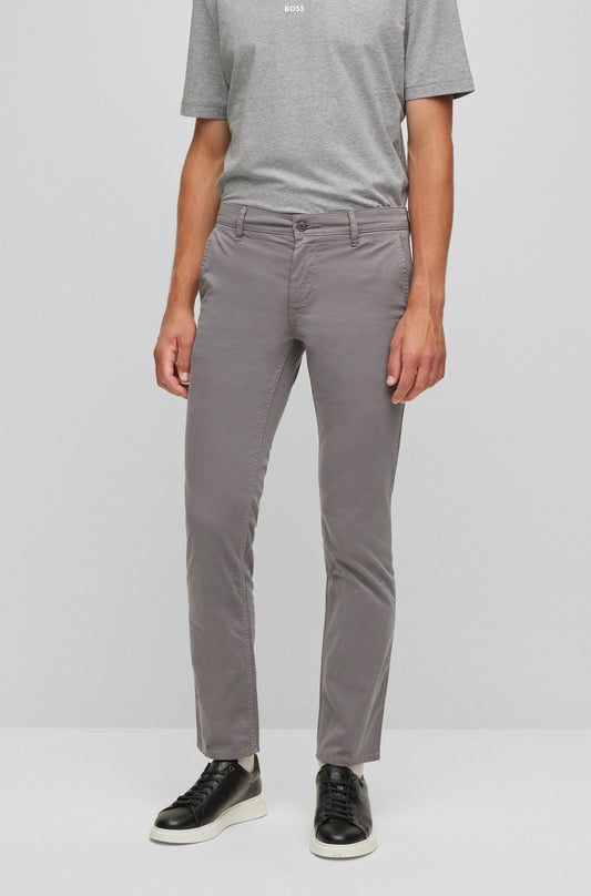 BOSS SLIM-FIT TROUSERS IN STRETCH-COTTON SATIN