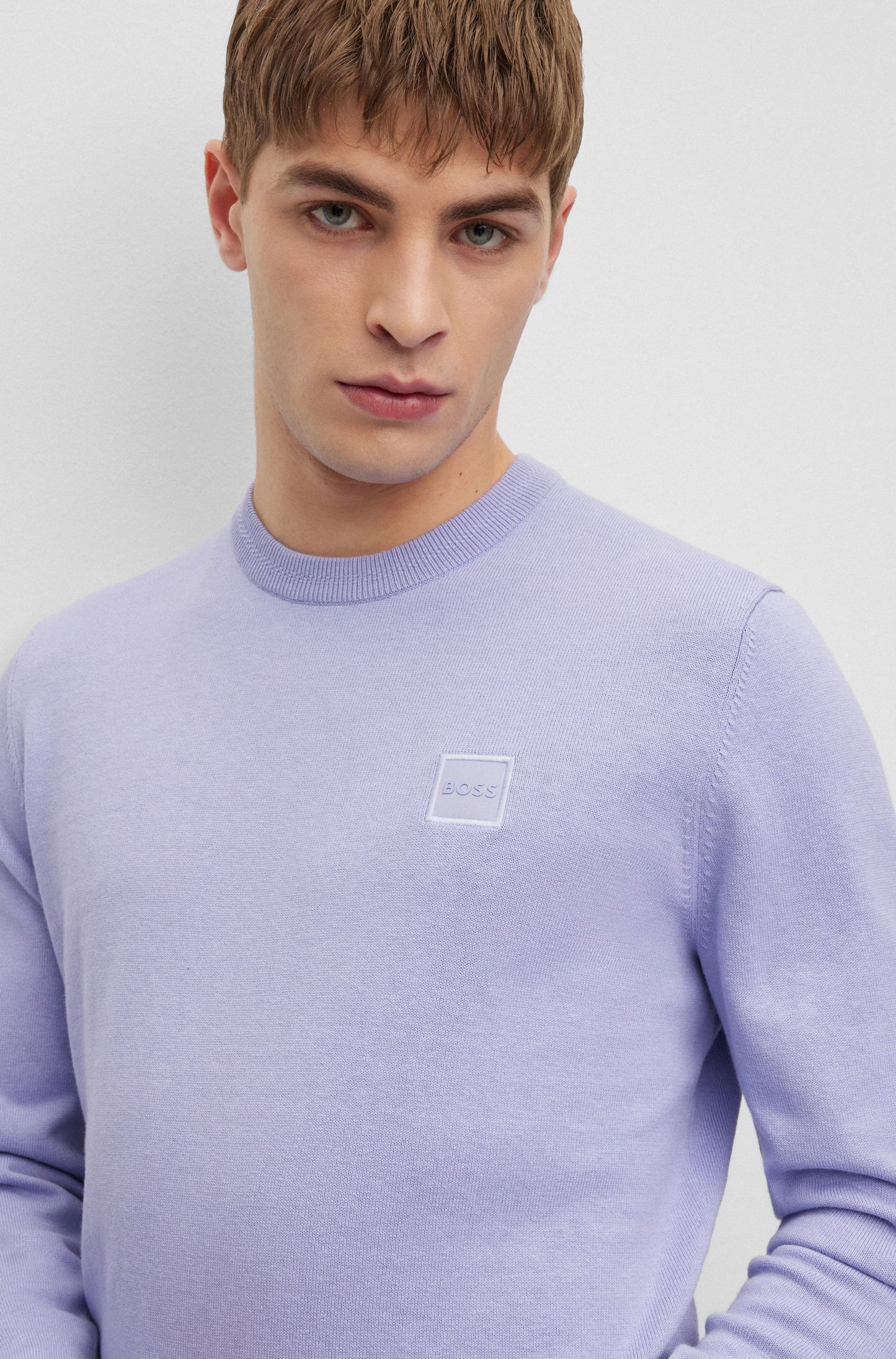 BOSS CREW-NECK SWEATER IN COTTON AND CASHMERE WITH LOGO