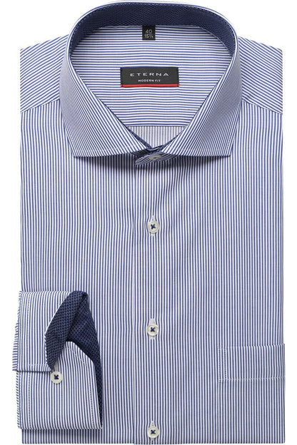 Eterna Long Sleeve Modern Fit Shirt - Blue Stripe