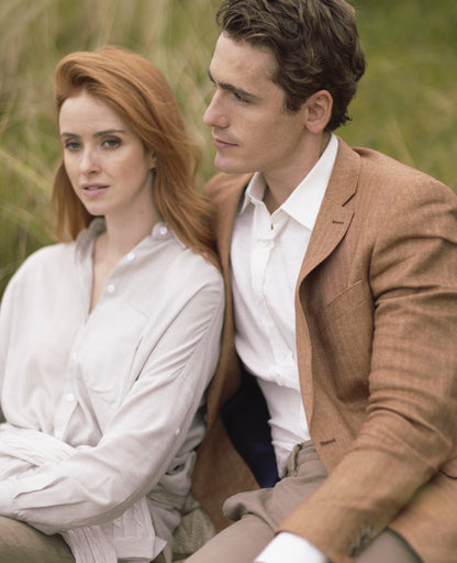 Magee Clady Linen Blend Jacket in Rust Herringbone