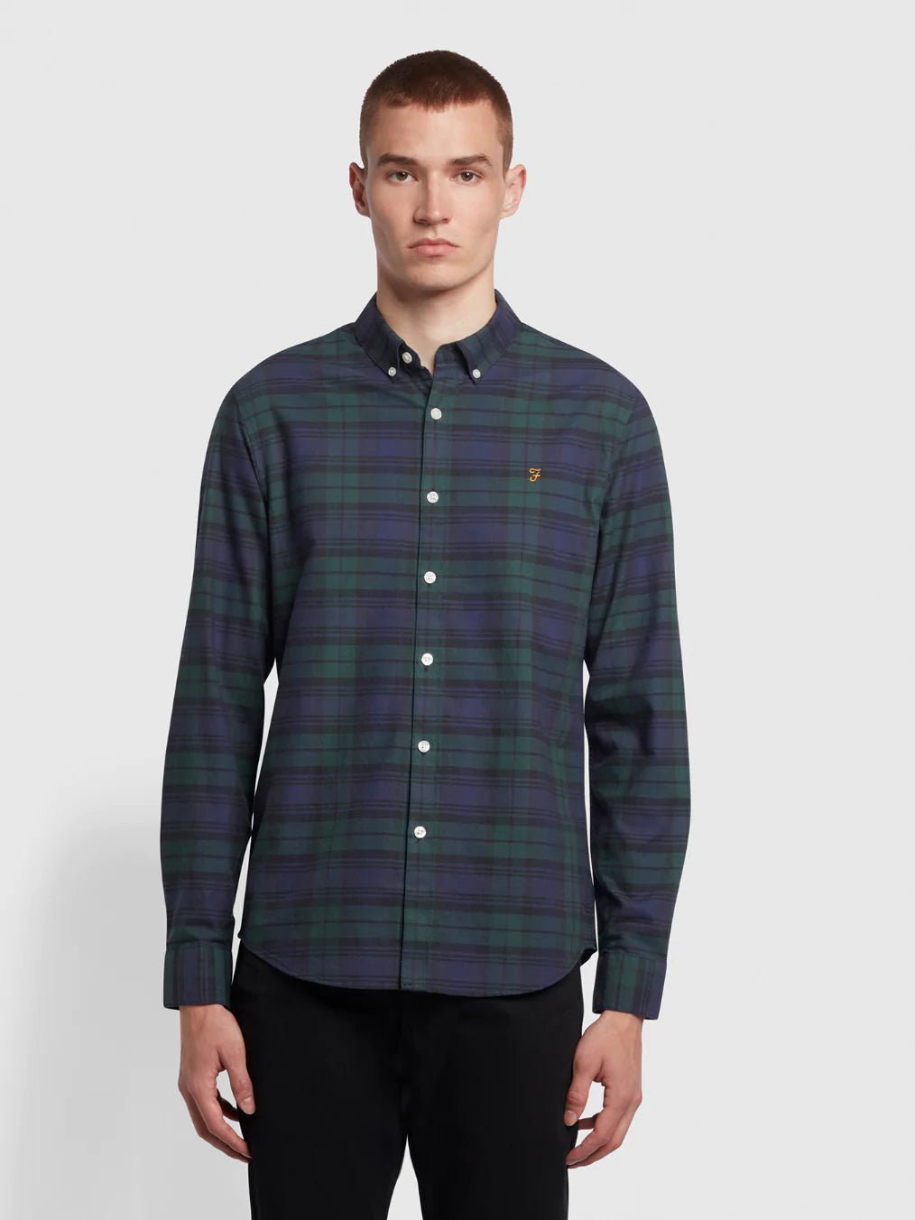 Farah Brewer Slim Fit Check Organic Cotton Oxford Shirt