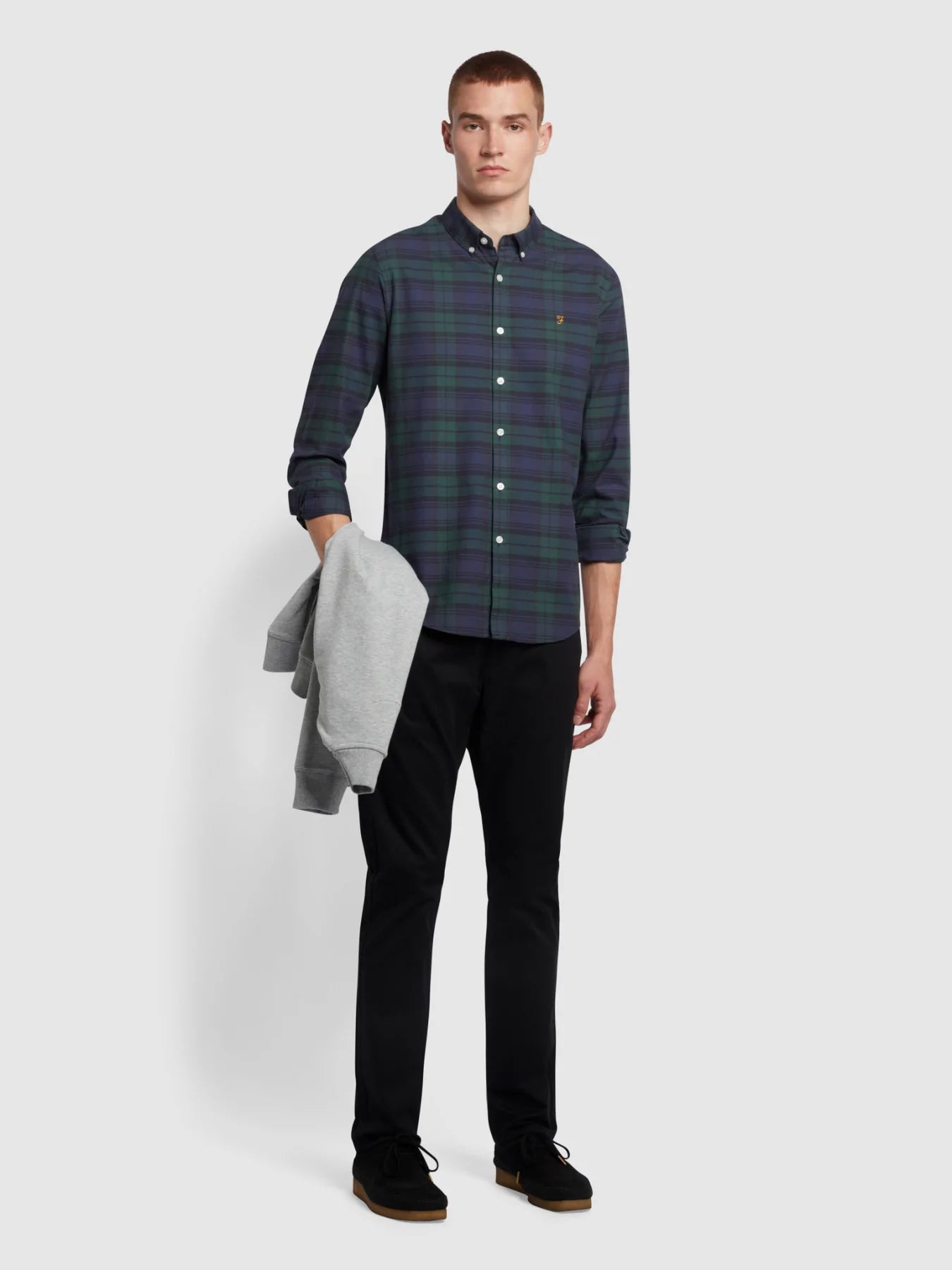 Farah Brewer Slim Fit Check Organic Cotton Oxford Shirt