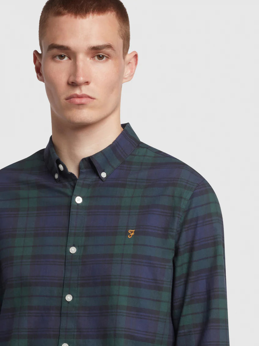Farah Brewer Slim Fit Check Organic Cotton Oxford Shirt
