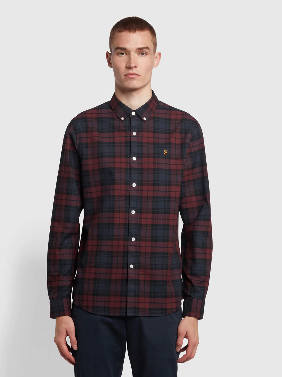Farah Brewer Slim Fit Check Organic Cotton Oxford Shirt