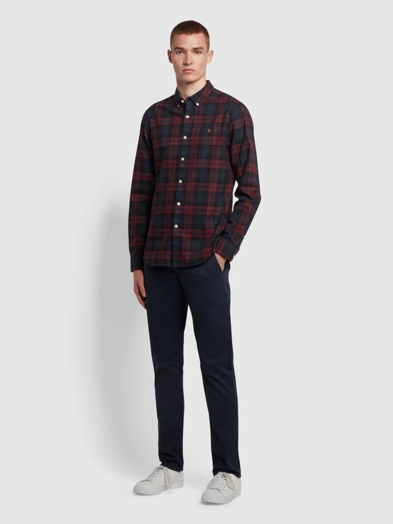 Farah Brewer Slim Fit Check Organic Cotton Oxford Shirt