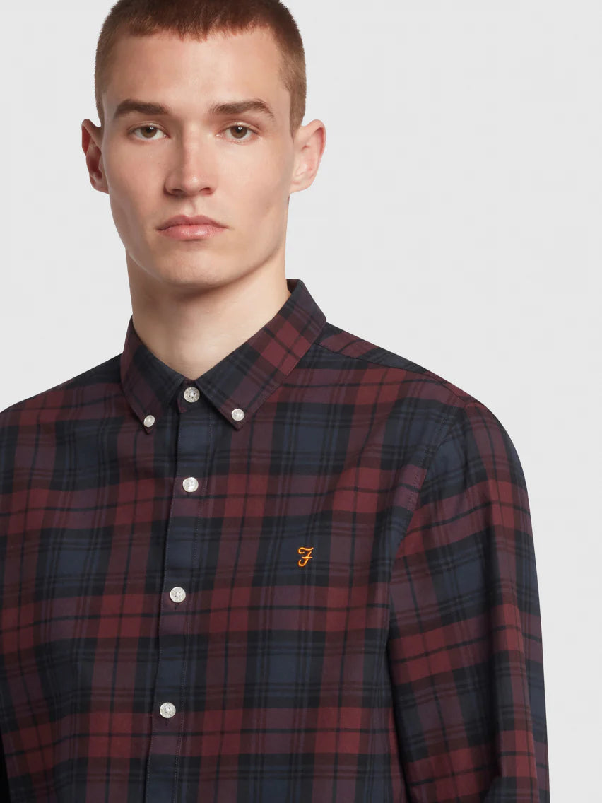 Farah Brewer Slim Fit Check Organic Cotton Oxford Shirt